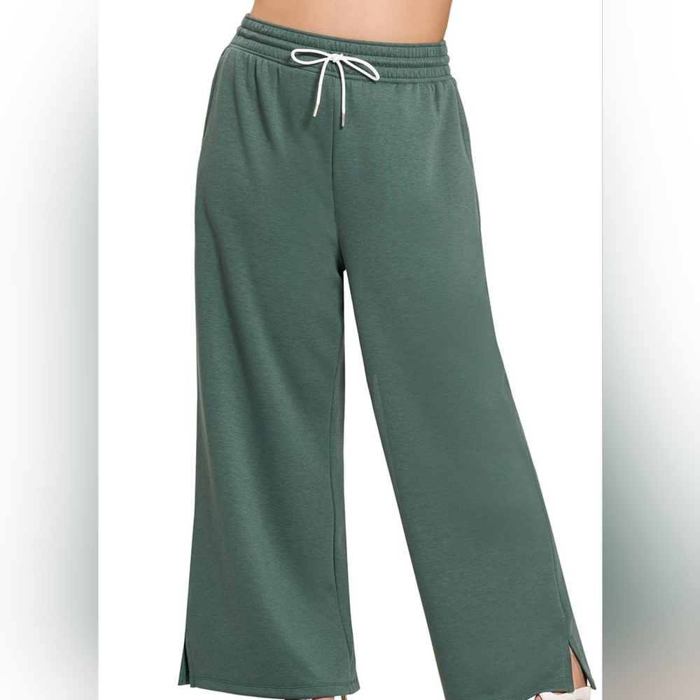 (Plus) Women's Scuba Drawstring Wide-Leg Pants. Ash Jade